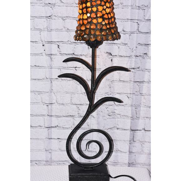 Nautical Seashell & Glass Handmade Wrought Iron Scroll Table Lamp - Picture 5 of 11